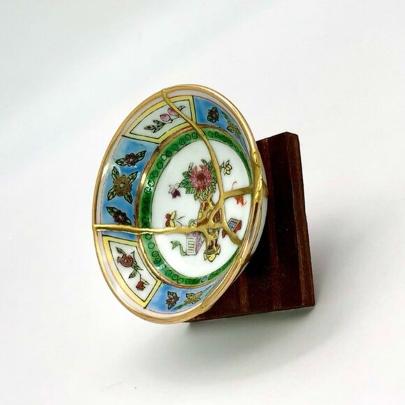 Kintsugi Bowl Chinese Vtg Jingdezhen Mini Gold Crack Japanese Art Growth Gift - Picture 5 of 11